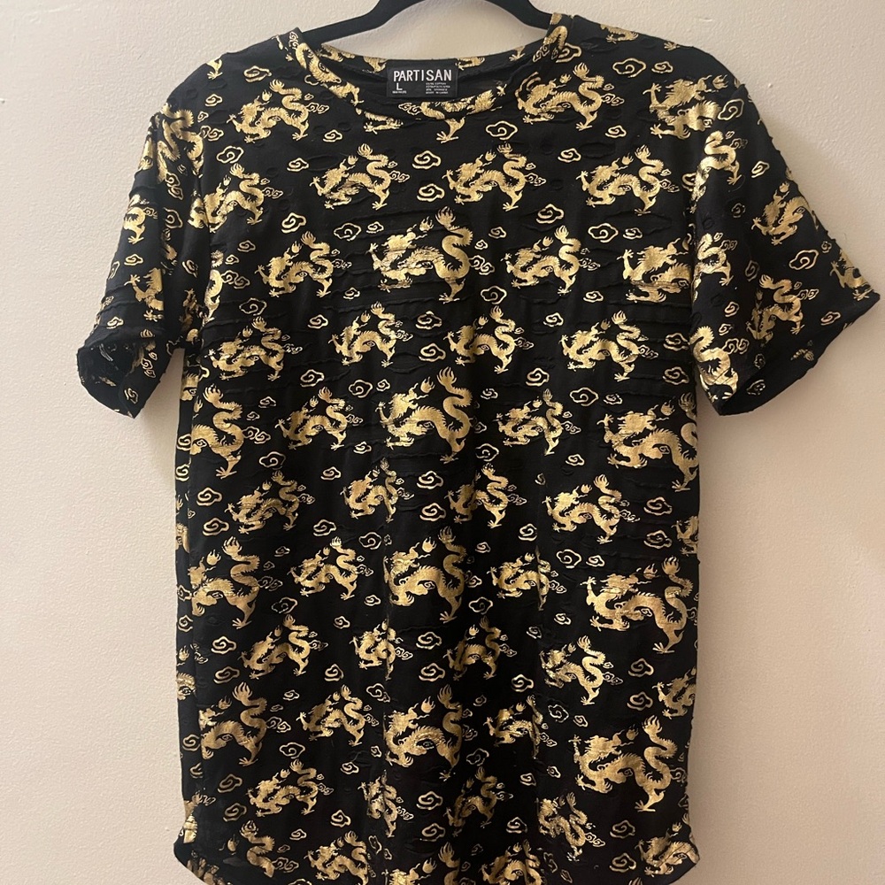 PARTISAN Black & Gold Dragon Pattern Designer T-Shirt